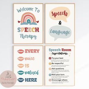Speech Therapy Wall Decor Bundle of 4, Speech room set of 4 Prints, Speech therapy Printables, Speech therapy poster, SLP wall art