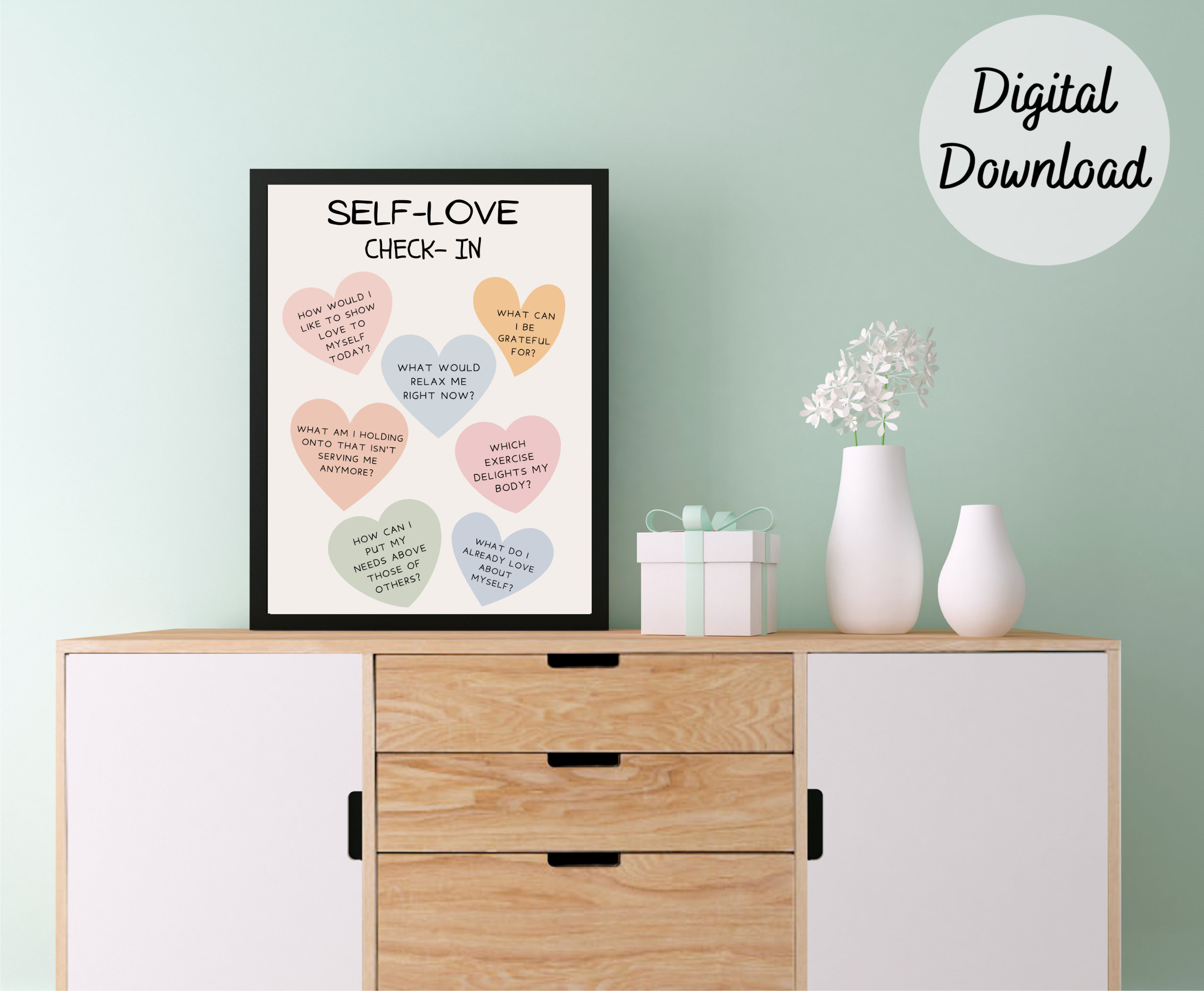 Self Love Check in Digital Poster, Mental Health Printable, Self Care ...