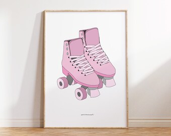 Pink Roller Skates Art Print: Retro Skating Illustration