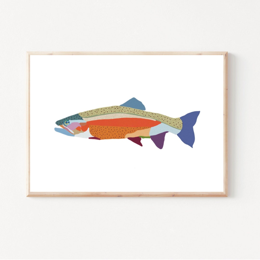 Rainbow Trout Printable Colourful Fish Drawing Beach Fish Art Beachouse