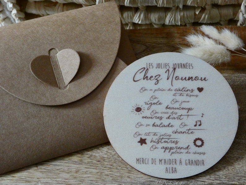 Carte «Merci nounou» en bois personnalisée - Cadeau nounou- Carte bois nounou - Affiche nounou - image 1