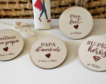 Le petit magnet en bois personnalisés « Papa » - Cadeau Papa - Magnet - Fête des pères -