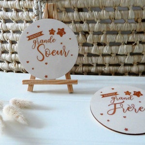 Carte annonce «Tu vas être grande soeur/ grand frére» en bois personnalisée cadeau future maman babyshower, accessoire photo bébé,