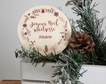 Médaillon Joyeux Noël (Maîtresse, nounou, mamie…) personnalisé- Cadeau Noël maitresse- Cadeau famille Noël