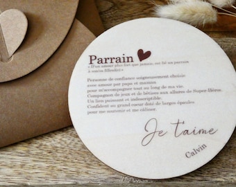 Nos jolis médaillons en bois «Parrain»- Cadeau Parrain - affiche personnalisée parrain- Carte définition parrain- Cadeau de Noel parrain