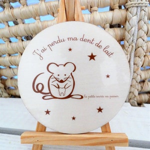Médaillon étape en bois « J'ai perdu une dent »- Dent de lait -La petite souris- Affiche enfant- Carte étape bébé bois- Carte étape bébé-