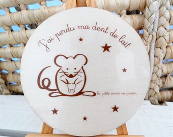 Médaillon étape en bois « J'ai perdu une dent »- Dent de lait -La petite souris- Affiche enfant- Carte étape bébé bois- Carte étape bébé-