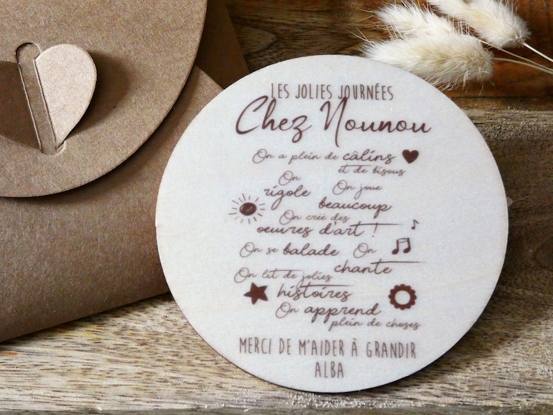 Carte «Merci nounou» en bois personnalisée - Cadeau nounou- Carte bois nounou - Affiche nounou - image 2