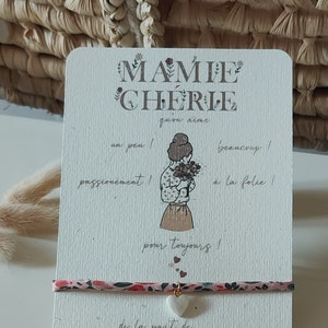 Nos jolies cartes messages bracelet à nouer «Mamie» Cadeau Mamie- Bonne fête Mamie -  Affiche Mamie -