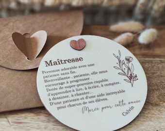 Personalized wooden "teacher" card - Teacher gift - Teacher wooden card - Teacher poster - End of year gift -