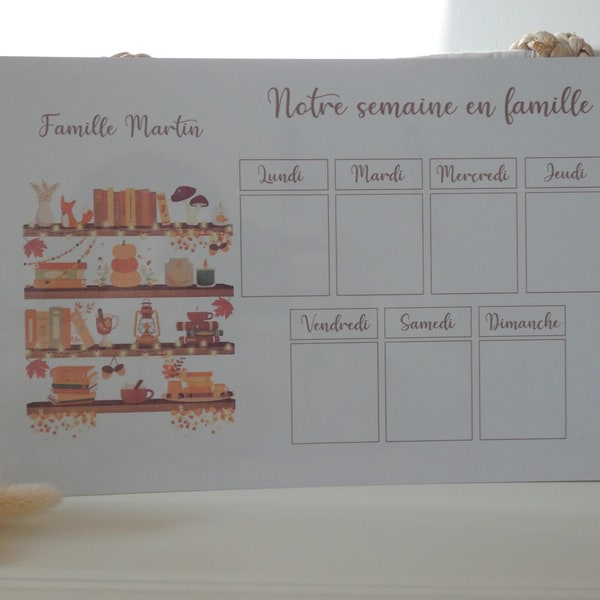 Ardoise « Notre semainier en famille » - Tableau planning de la semaine - Semainier - Cadeau maîtresse- Cadeau nounou- Mémo personnalisé