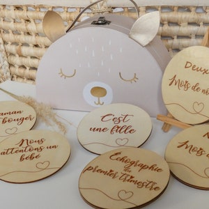 Cartes étapes grossesse: Cartes Souvenirs en bois *Mes Neuf Mois de Grossesse*