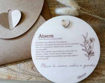 Carte «atsem» en bois personnalisée - Cadeau atsem- Carte bois atsem-Affiche atsem - Cadeau fin d'année -