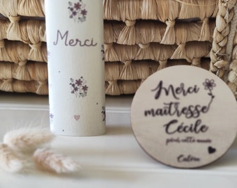 Le petit magnet en bois personnalisés « Merci maîtresse » (Atsem, nounou, crêche …)- Magnet en bois- Cadeau maitresse  - Cadeau  fin d'année