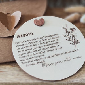 Carte «atsem» en bois personnalisée - Cadeau atsem- Carte bois atsem-Affiche atsem - Cadeau fin d'année -