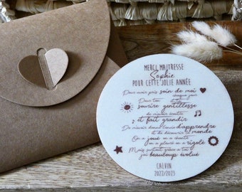 Carte «Merci maîtresse» en bois personnalisée - Cadeau maîtresse- Carte bois maîtresse- Affiche maîtresse - Cadeau fin d'année -