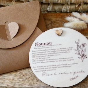 Carte «Nounou» en bois personnalisée - Cadeau nounou- Carte bois nounou-Affiche nounou - Cadeau fin d'année -