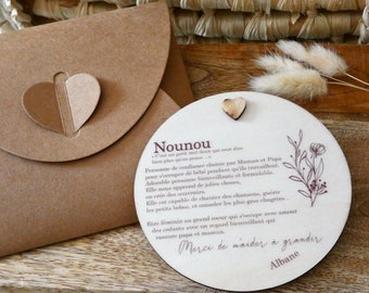 Carte «Nounou» en bois personnalisée - Cadeau nounou- Carte bois nounou-Affiche nounou - Cadeau fin d'année -