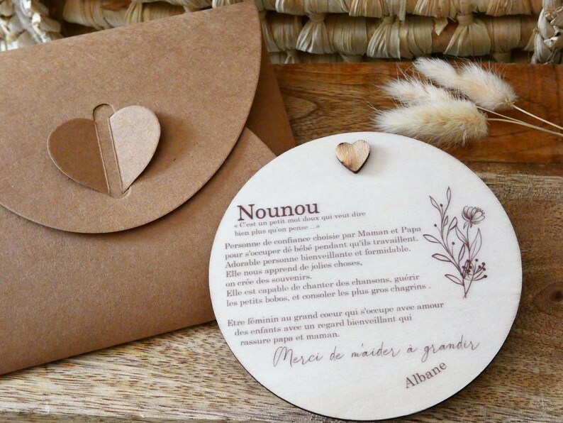 Carte «Nounou» en bois personnalisée - Cadeau nounou- Carte bois nounou-Affiche nounou - Cadeau fin d'année - image 1