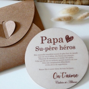 Médaillon en bois «Su-père héros» - Carte étape bébé- Affiche Papa- Carte bonne fête papa- fête des pères- Cadeau fête des pères