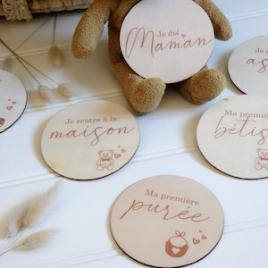 Cartes étapes bébé en bois "Mes premiéres fois"