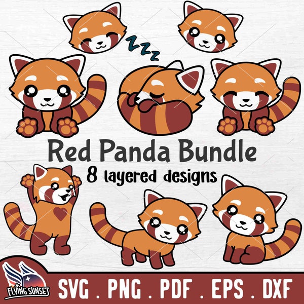 Panda roux SVG, clipart PNG mignon panda roux, visage d'animal de la jungle Kawaii, fichier de coupe Cricut, sticker chemise anniversaire enfants, silhouette en couches eps DXF