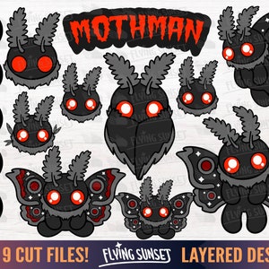 Schattige Mothman Cryptid SVG, Mothman Clipart Cut-bestanden, Kawaii Cricut PNG, Spooky Urban Monster Sticker, Griezelige Wing Decal, ik geloof Shirt DXF