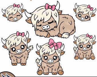 Female Highland Cow SVG, Layered Cut Files for Cricut, Printable PNG