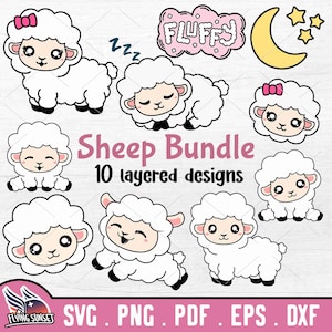 Sheep SVG Clipart Bundle, Farm Animal PNG Set Sticker Printable, Sheep cartoon, Cricut Cut File Cardstock, Fluffy Decal pdf, Moon Stars DXF