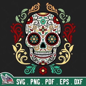 Clipart crâne en sucre, le jour des morts SVG, fichier de coupe Calavera en couches, sticker tête de mort floral, sublimation tête de mort en sucre