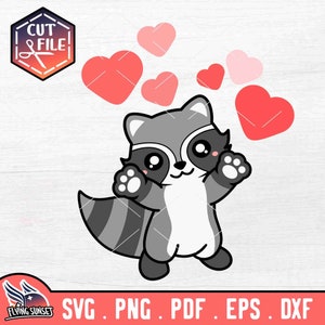Cute Raccoon SVG PNG, Raccoon Love Clipart, Woodland Forest Animal Clipart, Kawaii Trash Panda Cartoon Cardstock Cut file Cricut, pdf DXF