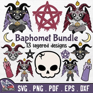 Cute Baphomet SVG Bundle, Baphomet Clipart, Cryptid PNG, Cricut Cut Files, Dripping Pentagram, Printable Vinyl Iron On, Digital Download DXF