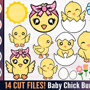 Wylęg piskląt SVG PNG, uroczy kawaii kurczak clipart, naklejka na kurę, wielkanocne zwierzę gospodarskie, plik cięcia pisklęcia Cricut sylwetka pdf eps DXF