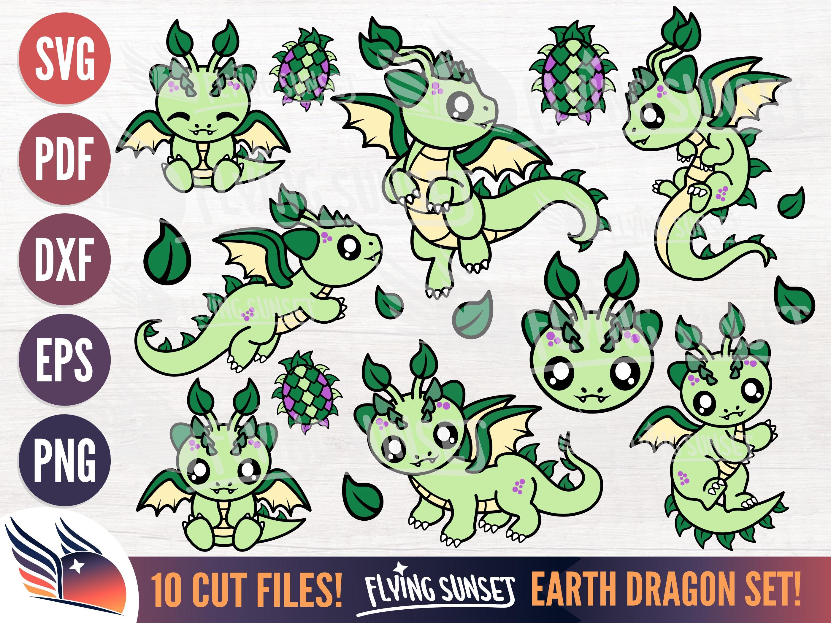 Baby Earth Dragon SVG, Cute Dragon Clipart PNG, Kawaii Dragon Bundle ...