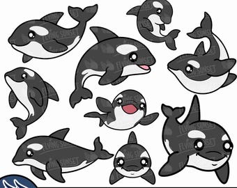 Cute Orca SVG, Baby Killer Whale Clipart Bundle, Layered Orca Cut Files, Digital Sticker Download, Printable PNG, pdf eps
