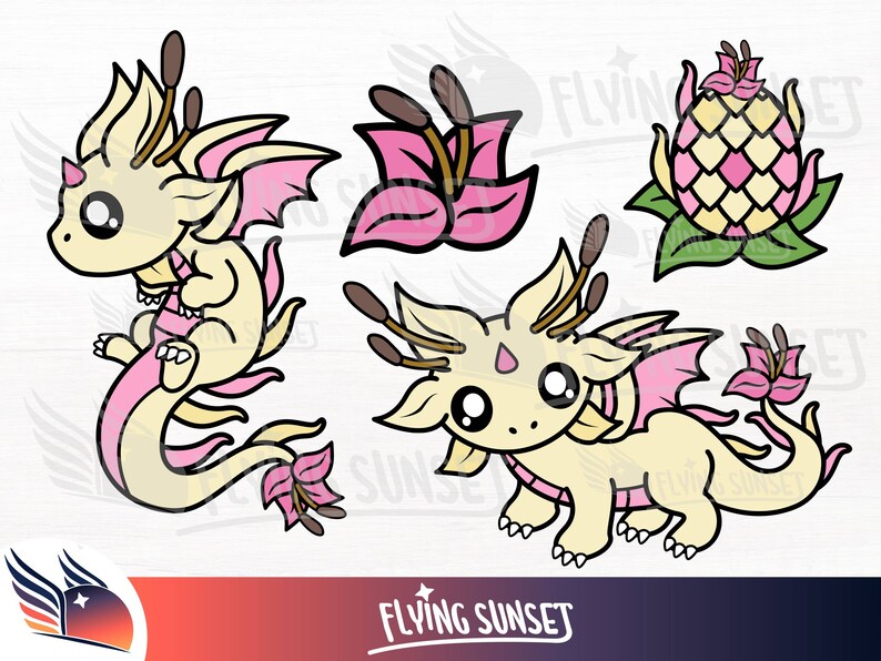 Baby Flower Dragon SVG Cute Dragon Clipart PNG Kawaii - Etsy