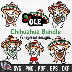 Chihuahua Sombrero SVG Bundle, Cute Chihuahua Clipart, Cinco De Mayo Cut File, Dog With Poncho PNG, Cricut Silhouette Vinyl Iron On DXF