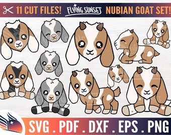 Cute Nubian Goat SVG, Baby Goat Clipart, Kawaii Boer Bundle, Pygmy Farm Animal PNG, Mountain Billy Goat, Ram Sticker Decal, Cricut, Herd DXF