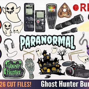 Paranormalne SVG PNG, Ghost Hunter Clipart, Nawiedzony Dom Cricut Plik Cięcia, Uroczy Upiorny Pakiet, Sage Ouija Cryptid Sylwetka Wektor EPS DXF