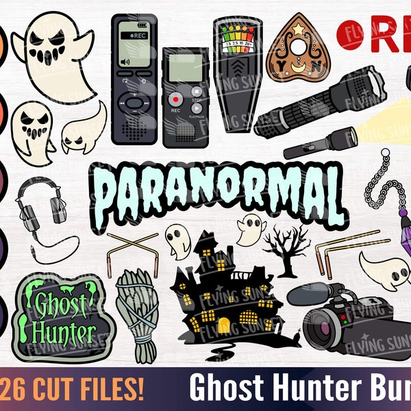 Paranormal SVG PNG, Ghost Hunter Clipart, Haunted House Cricut Cut File, Cute Spooky Bundle, Sage Ouija Cryptid Silhouette Vector eps DXF