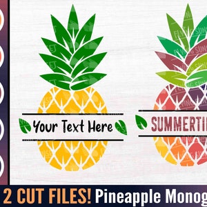 Ananas Monogramm SVG PNG, ZitrusFrucht Clipart, Name Aufkleber, Tropische Sommerzeit Cricut Datei, Silhouette DXF, Urlaubsshirt eps