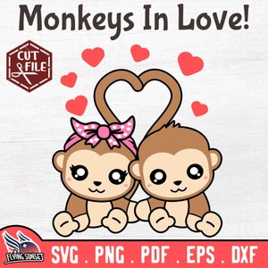Monkeys In Love SVG, Valentines Day Clipart (Cut File)