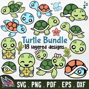 かわいいカメ SVG、ウミガメ SVG、赤ちゃんカメ クリップアート バンドル、カメ カット ファイル、海洋動物 カット ファイル、砂漠のカメ、レイヤード カメ EPS DXF