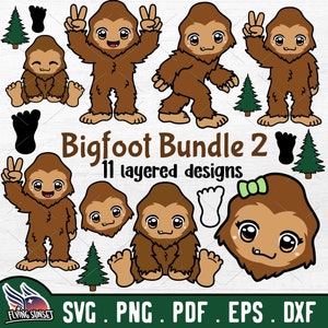 Schattige Bigfoot SVG, Baby Cryptid Clipart, Kawaii Monster Bundel, Anime Sasquatch Shirt PNG, Pine Forest Footprint, Squatch Sticker Decal DXF