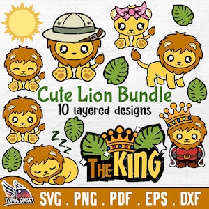 León lindo SVG, archivo de corte de imágenes prediseñadas de león en capas, niña leona PNG, paquete de animales de la jungla, imágenes prediseñadas de safari de África en formato pdf DXF