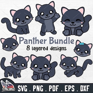 Panthère mignonne SVG, Baby Panther svg, Kawaii Black Panther Clipart, Sweet Big Cat Cut File, Jungle Safari Bundle, Cheer Mascot Cartoon EPS DXF