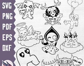 Cryptid Outlines SVG, Cute Cryptid Silouettes, Cryptid Valentine's Day, Cryptozoology Cut Files