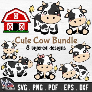 Vache mignonne SVG, Bundle svg vache bébé, visage de vache SVG, paquet d’animaux de ferme, chemise d’enfant cowboy cowgirl, grange svg, clipart vache, veau laitier cricut PNG