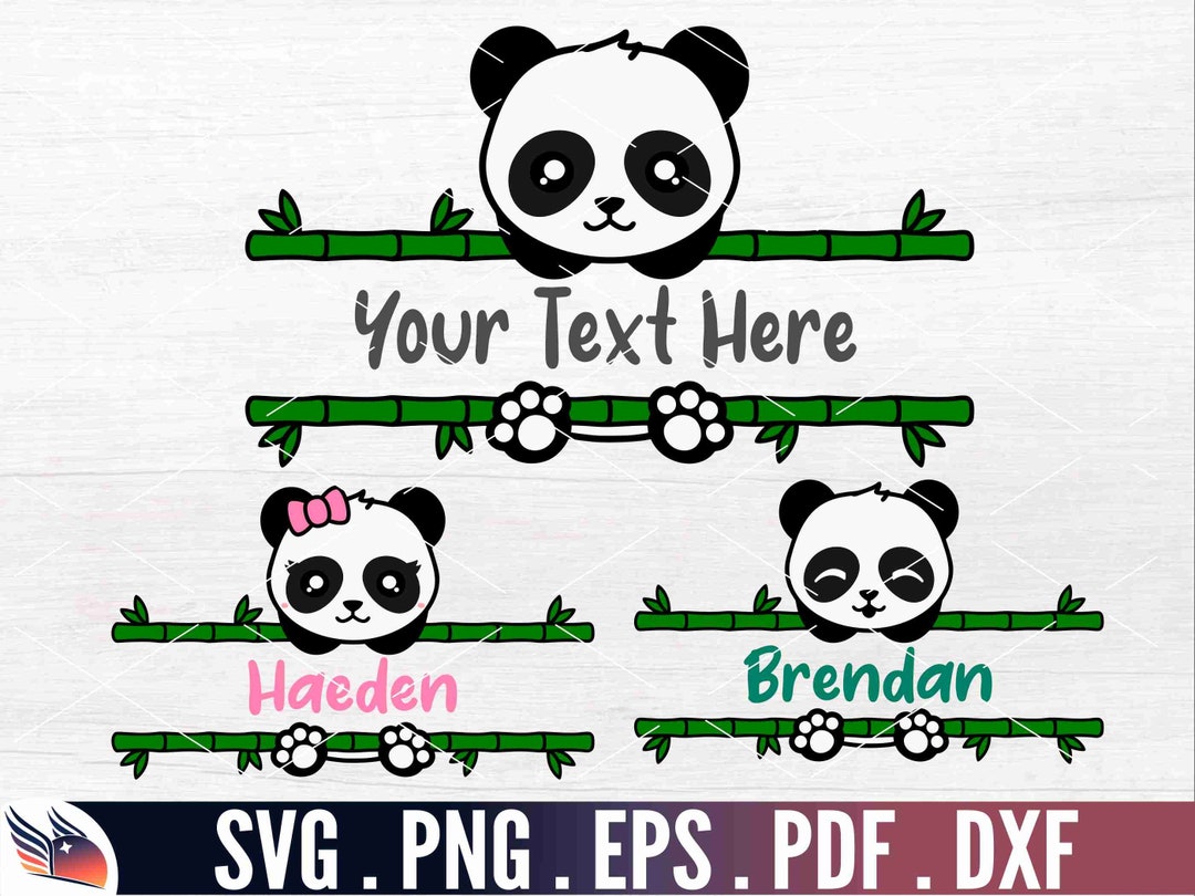 Panda Monogram SVG Clipart, Cute Panda Bear Name Decal, Kawaii Jungle ...