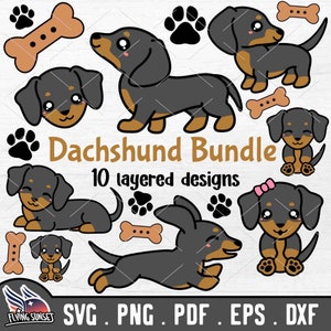 Süßer Dackel SVG, Baby Dackel svg, kawaii Welpe Clipart Bundle, Dackel Aufkleber Set, Dackel-Shirt Grafik, Hund Mama Hund Papa PNG